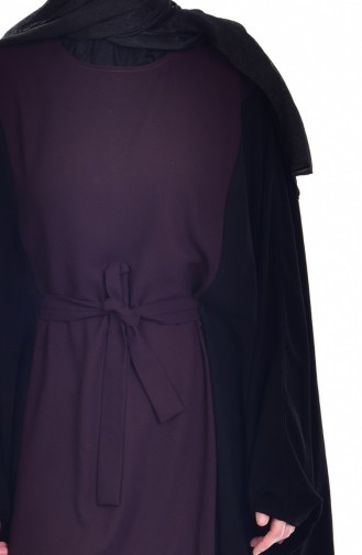 Abaya mit Fledermausärmeln 6437-02 Schwarz Lila 6437-02