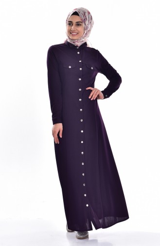 Gömlek Yakalı Elbise 3431-03 Mor