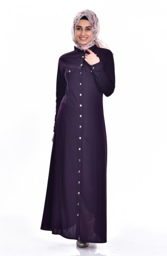 Gömlek Yakalı Elbise 3431-03 Mor
