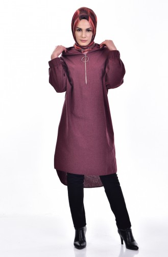 Hooded Asymmetric Tunic 61032-01 Claret Red 61032-01