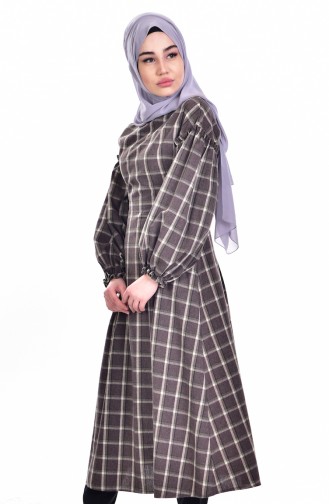 Patterned Long Tunic 22012-02 Brown 22012-02