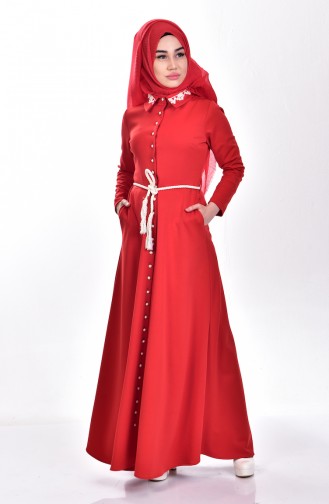 Hijab Kleid mit Knopf 0015-01 Rot 0015-01