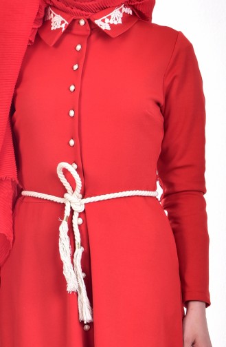 Shirt Collar Buttoned Dress 0015-01 Red 0015-01