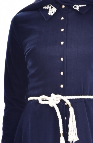 Gömlek Yaka Düğmeli Elbise 0014-01 Lacivert