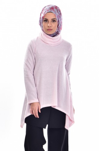 Pull Col Roulé Asymétrique 12025-02 Rose 12025-02
