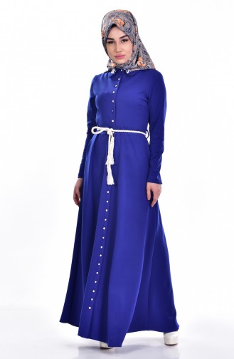 فستان مخمل بتصميم أزرار وحزام للخصر بتفاصيل من الدانتيل  0015-03