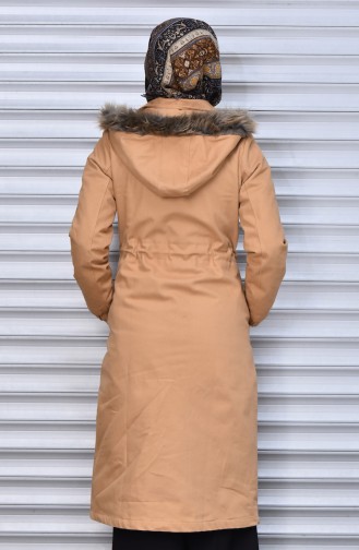 Furry Hooded Coat 7005-06 Light Camel 7005-06