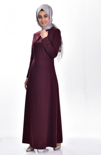 Button Detailed Dress 4004-02 Claret Red 4004-02