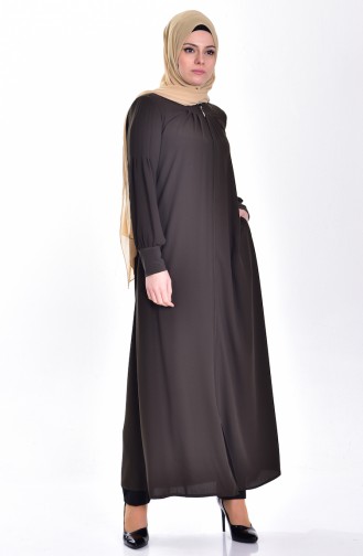 Abaya Fermeture a Glissiere 0081-03 Vert Khaki 0081-03