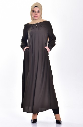 Abaya Fermeture a Glissiere 0081-03 Vert Khaki 0081-03