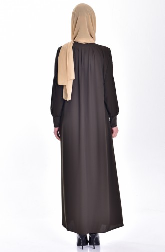 Abaya Fermeture a Glissiere 0081-03 Vert Khaki 0081-03