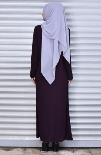 Lace Zippered Abaya 0082-02 Purple 0082-02