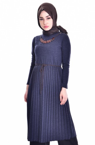Pleated Necklace Tunic 0701-02 Light Navy Blue 0701-02