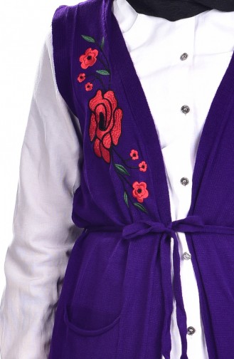Embroidered Knitwear Vest 3157-02 Purple 3157-02