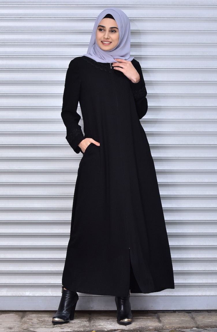 Abaya Noir élégant Avec Fermeture éclair Et Poches Pratiques - Taille M - Marque Miss Cazibe - Neuf Sans étiquettes
