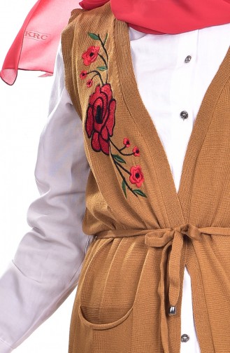 Nakışlı Triko Yelek 3157-05 Taba