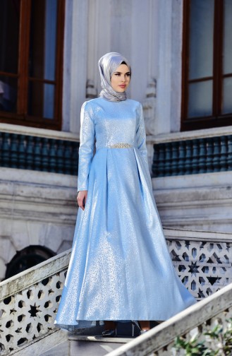 Baby Blue Hijab Evening Dress 5497-01