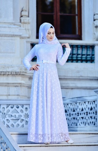 White Hijab Evening Dress 0142-02