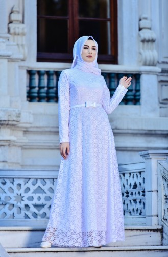 White Hijab Evening Dress 0142-02