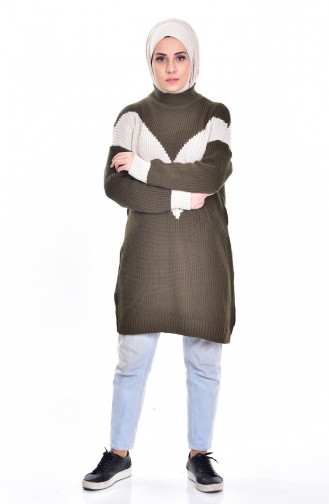 Patterned Knitwear Sweater 6700-03 Khaki 6700-03
