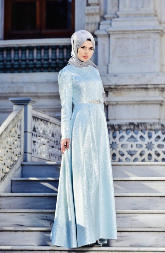 Mint Green Hijab Evening Dress 5497-03