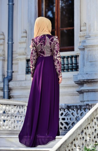 Purple Hijab Evening Dress 7622-02