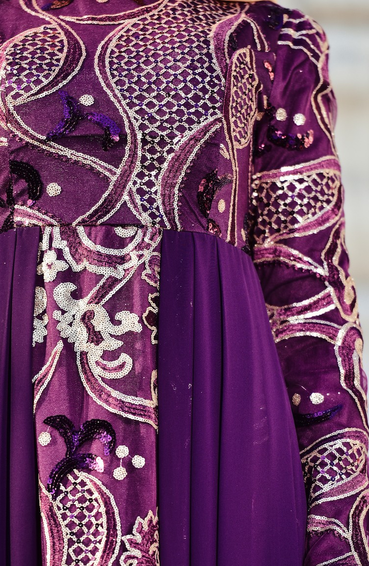 Purple Hijab Evening Dress 7622-02 | Sefamerve