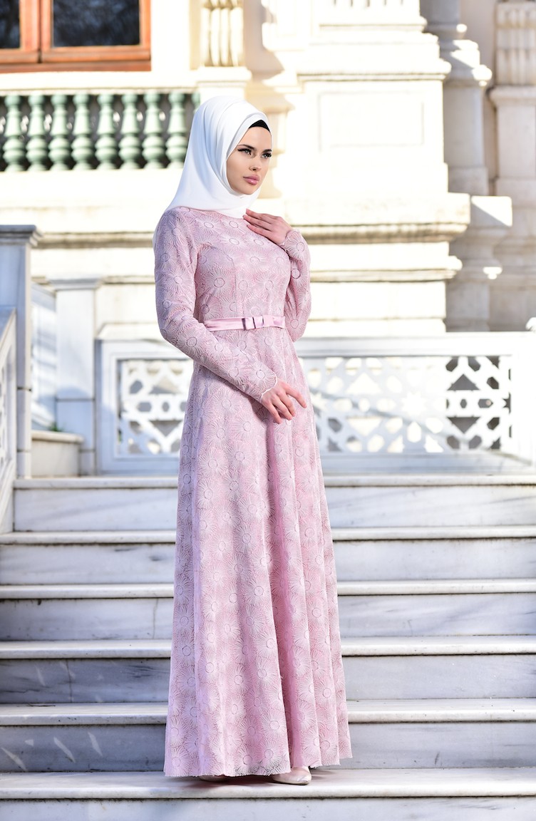Pink Hijab Evening Dress 10016-03