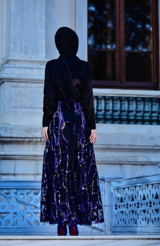 Islamic Evening Dress 1596-03 Black Saxon Blue 1596-03