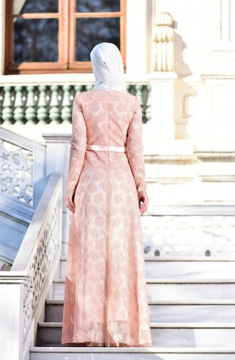 Salmon Hijab Evening Dress 10016-02