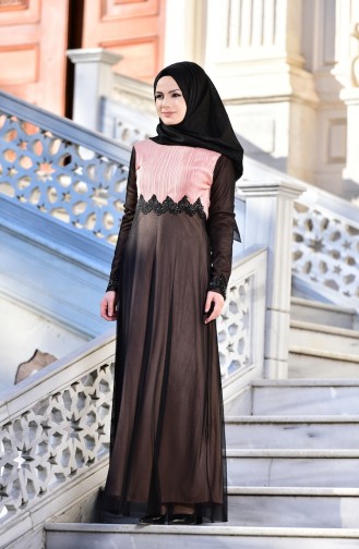 Salmon Hijab Evening Dress 99135-04