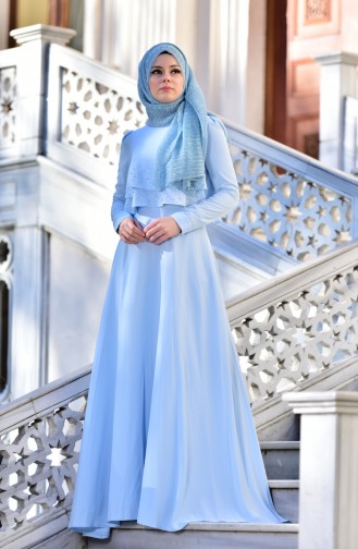 Baby Blue Hijab Evening Dress 4481-03