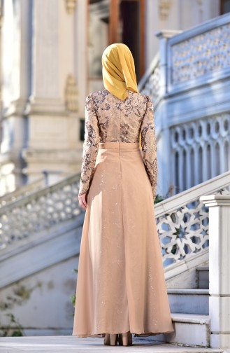 Beige Hijab Evening Dress 441488-06