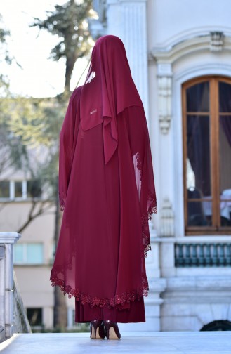 Claret Red Hijab Evening Dress 4476-01