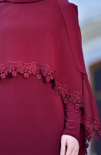 Claret Red Hijab Evening Dress 4476-01