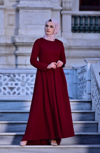 Claret Red Hijab Dress 0134-03