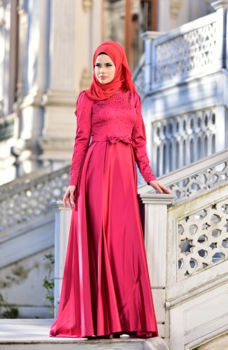 Fuchsia Hijab Evening Dress 4473-03
