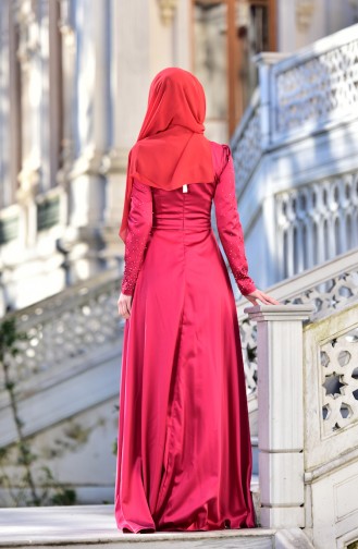 Fuchsia Hijab Evening Dress 4473-03