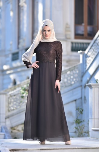 Brown Hijab Evening Dress 1534-03
