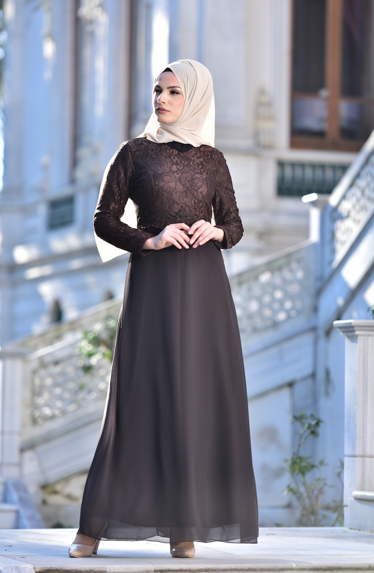 Brown Hijab Evening Dress 153403 Sefamerve
