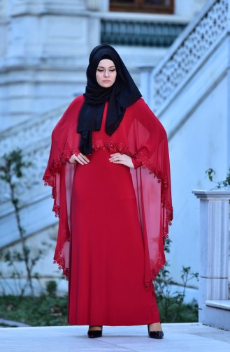Red Hijab Evening Dress 4476-02