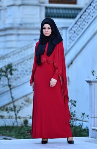 Red Hijab Evening Dress 4476-02