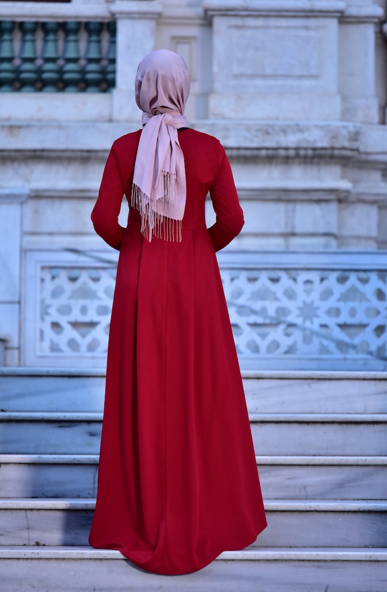 Red Hijab Dress 0134-04 | Sefamerve Red Hijab Dress 0134-04 | Sefamerve