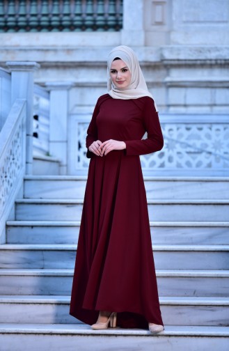 Dark Claret Red Hijab Dress 0134-01