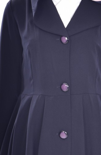 Buttoned Coat 6040-01 Navy Blue 6040-01