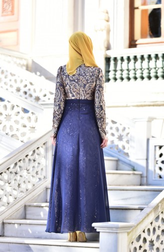 Navy Blue İslamitische Avondjurk 441488-04