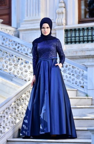 Robe de Soirée Taffetas 4423-01 Bleu Marine 4423-01