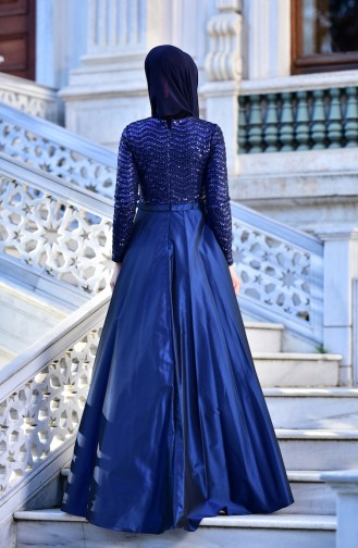 Robe de Soirée Taffetas 4423-01 Bleu Marine 4423-01