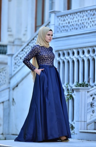 Sequin Taffeta Evening Dress 443383-02 Navy 443383-02