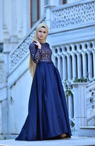 Sequin Taffeta Evening Dress 443383-02 Navy 443383-02